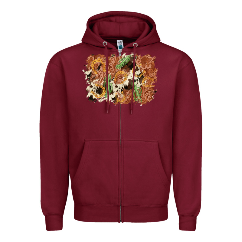 Horseshoe Cowhide Cactus Background Zipper Hoodie by AdoDesignShop | Teevron