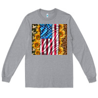 Heather Grey american realistic flag Long Sleeve Tee - AdoDesignShop