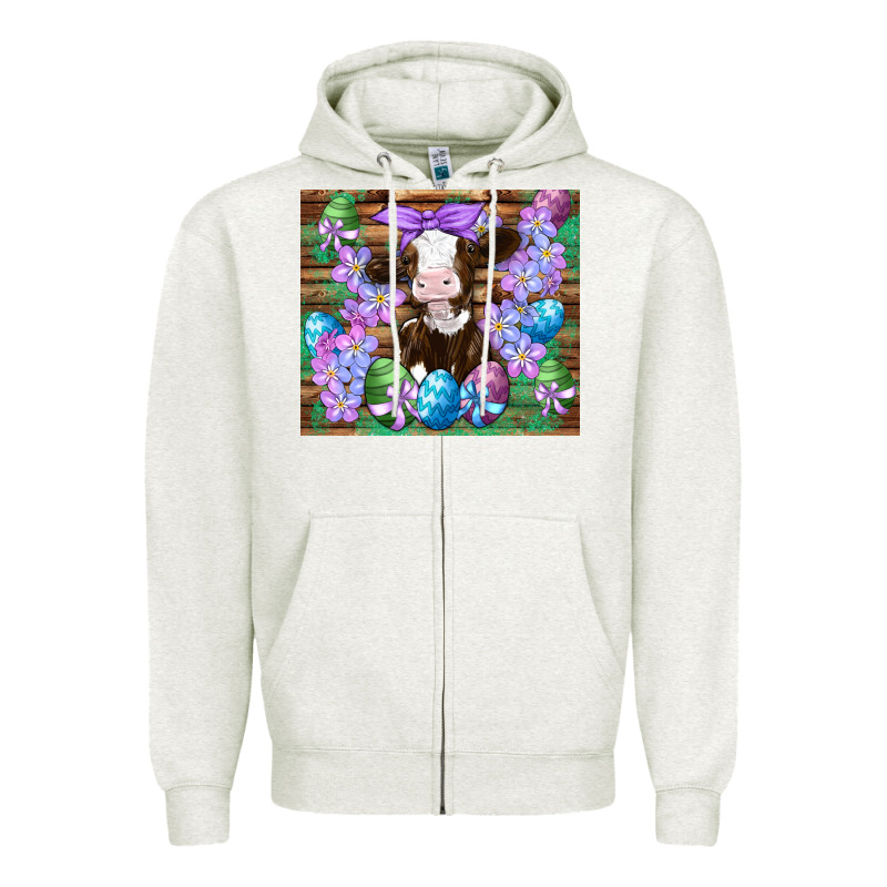 Easter Cow Eggs Flowers Daisys Zipper Hoodie by Artiststas | Teevron
