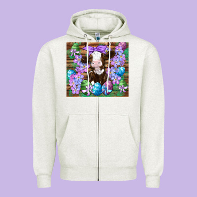 Easter Cow Eggs Flowers Daisys Zipper Hoodie Designed By Artiststas
