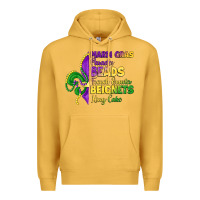 Mustard mardi gras parades beads french quarter beignets k Premium Hoodie - LillyAllenDesigns