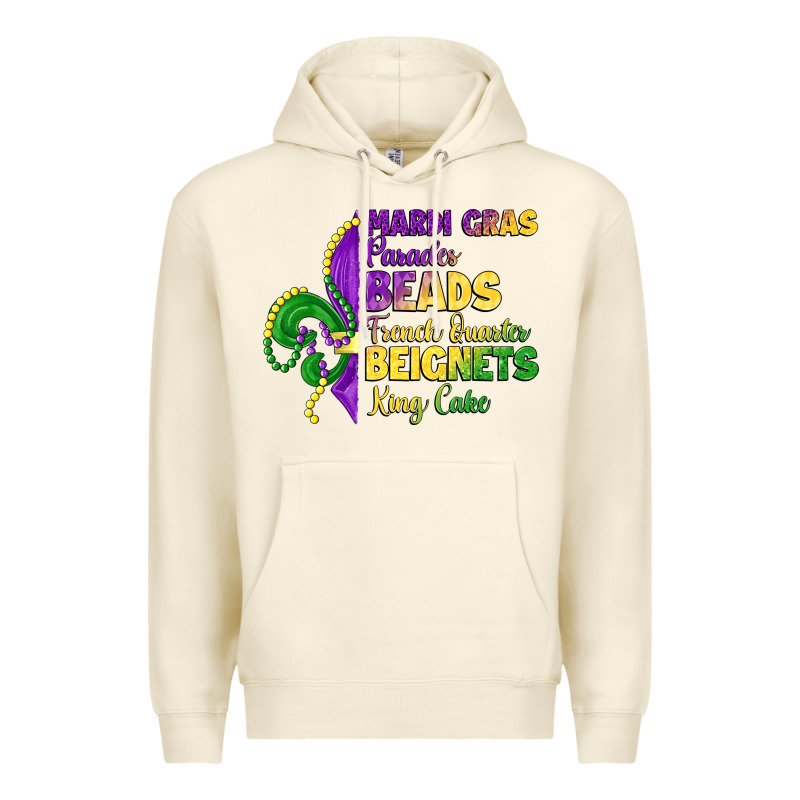 Mardi Gras Parades Beads French Quarter Beignets K Premium Hoodie by LillyAllenDesigns | Teevron