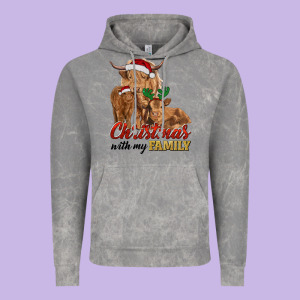 Christmas With My Family Highland Cow Cattle And Calves Vintage Hoodie Designed By Ranaportraitstore