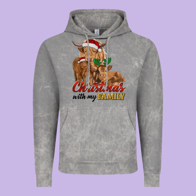 Christmas With My Family Highland Cow Cattle And Calves Vintage Hoodie Designed By Ranaportraitstore