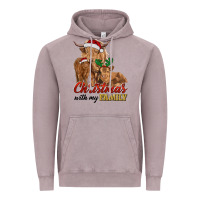 Vintage Zinc christmas with my family highland cow cattle and calves Vintage Hoodie - RanaPortraitStore