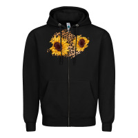Black sunflower leopard patch Zipper Hoodie - AdoDesignShop