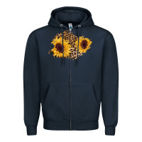 Navy sunflower leopard patch Zipper Hoodie - AdoDesignShop