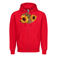 Red sunflower leopard patch Zipper Hoodie - AdoDesignShop