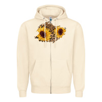 Sandshell sunflower leopard patch Zipper Hoodie - AdoDesignShop