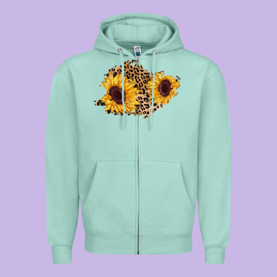 Sunflower Leopard Patch Zipper Hoodie Designed By Adodesignshop