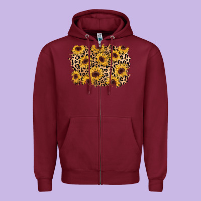Sunflower Leopard Background Zipper Hoodie Designed By Adodesignshop