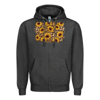 Charcoal Heather sunflower leopard background Zipper Hoodie - AdoDesignShop