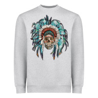 Heather Grey indian headdress with native american skull Heavyweight Sweatshirt - RanaPortraitStore