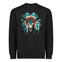 Black indian headdress with bull skull Heavyweight Sweatshirt - RanaPortraitStore