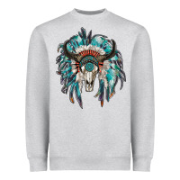 Indian Headdress With Bull Skull Heavyweight Sweatshirt | Teevron