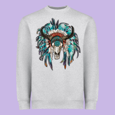 Indian Headdress With Bull Skull Heavyweight Sweatshirt Designed By Ranaportraitstore