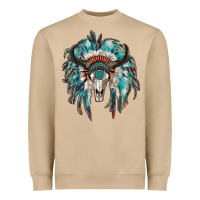 Mushroom indian headdress with bull skull Heavyweight Sweatshirt - RanaPortraitStore