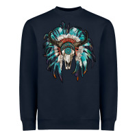 Navy indian headdress with bull skull Heavyweight Sweatshirt - RanaPortraitStore