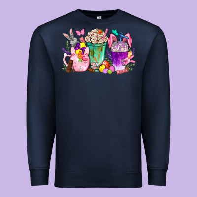 Easter Coffee Cups With Bunny Premium Sweatshirt Designed By Nancycooperartshop