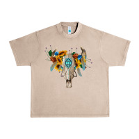 French Oak boho bull skull Urban Heavy Tee - BarkalooDesign