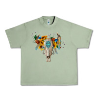 Oil Green boho bull skull Urban Heavy Tee - BarkalooDesign