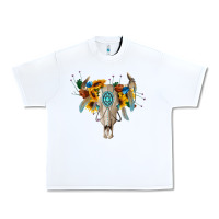 White boho bull skull Urban Heavy Tee - BarkalooDesign