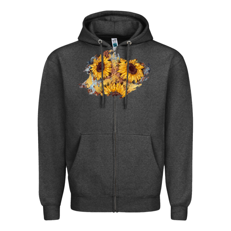 Sunflower Glitter Leather Patch Zipper Hoodie by AdoDesignShop | Teevron