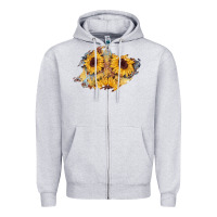 Heather Grey sunflower glitter leather patch Zipper Hoodie - AdoDesignShop