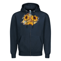 Navy sunflower glitter leather patch Zipper Hoodie - AdoDesignShop