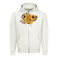 Oatmeal Heather sunflower glitter leather patch Zipper Hoodie - AdoDesignShop