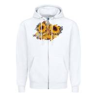 White sunflower glitter leather patch Zipper Hoodie - AdoDesignShop
