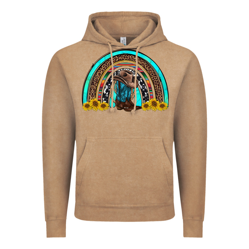 Western Cowboy Boots Sunflowers Rainbow Vintage Hoodie by RanaPortraitStore | Teevron
