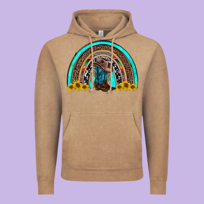 Western Cowboy Boots Sunflowers Rainbow Vintage Hoodie Designed By Ranaportraitstore