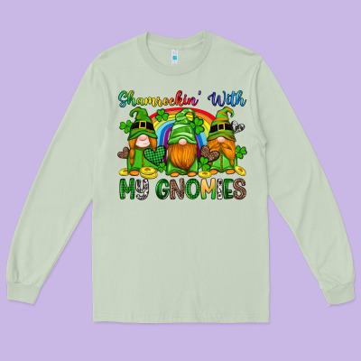Shamrockin With My Gnomies Long Sleeve Tee Designed By Artiststas