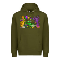 Army Green mardi gras pelican alligator and crawfish Premium Hoodie - LillyAllenDesigns