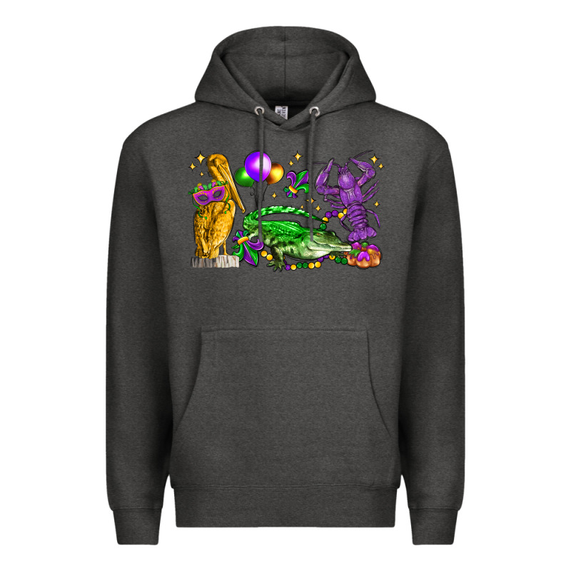 Mardi Gras Pelican Alligator And Crawfish Premium Hoodie by LillyAllenDesigns | Teevron