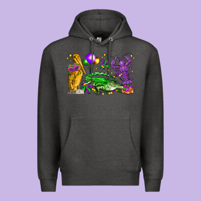 Mardi Gras Pelican Alligator And Crawfish Premium Hoodie Designed By Lillyallendesigns