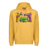 Mustard mardi gras pelican alligator and crawfish Premium Hoodie - LillyAllenDesigns