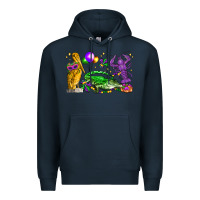 Navy mardi gras pelican alligator and crawfish Premium Hoodie - LillyAllenDesigns