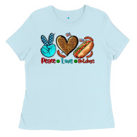 Baby Blue peace love hotdogs Ladies Tee - AdoDesignShop