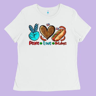 Peace Love Hotdogs Ladies Tee Designed By Adodesignshop