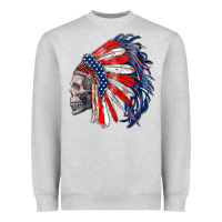 Heather Grey american indian headdress with skull Heavyweight Sweatshirt - RanaPortraitStore