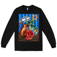 Black hanukkah table with oil pitcher Long Sleeve Tee - AdoDesignShop