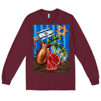 Burgundy hanukkah table with oil pitcher Long Sleeve Tee - AdoDesignShop
