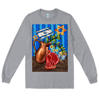 Heather Grey hanukkah table with oil pitcher Long Sleeve Tee - AdoDesignShop