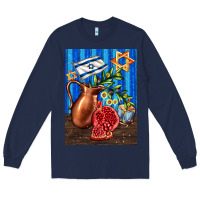 Navy hanukkah table with oil pitcher Long Sleeve Tee - AdoDesignShop