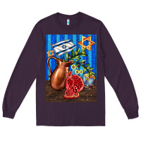 Plum hanukkah table with oil pitcher Long Sleeve Tee - AdoDesignShop