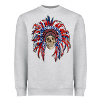 Heather Grey american flag indian headdress with skull Heavyweight Sweatshirt - RanaPortraitStore