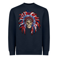 Navy american flag indian headdress with skull Heavyweight Sweatshirt - RanaPortraitStore