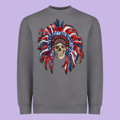American Flag Indian Headdress With Skull Heavyweight Sweatshirt Designed By Ranaportraitstore